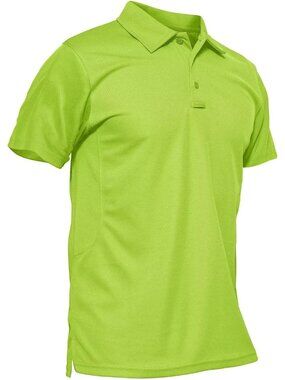 Mens Flourescent Green-short Quick Dry Performance Polo Shirt Short Sleeve Golf